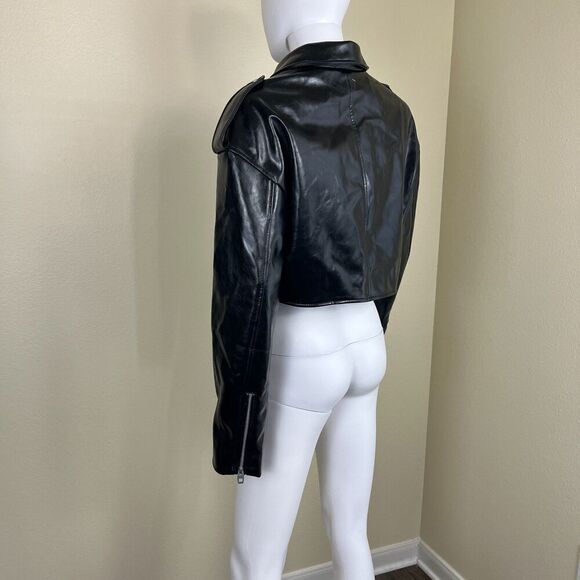 Zara Women's Size L Black Faux Leather Cropped NEW Jacket Boxy Blogger Moto Punk - Picture 12 of 17